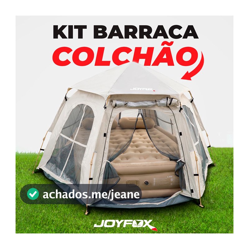 Barraca Automática 6 Pessoas + Colchão Inflável Queen 44cm Bomba Recarregável JOYFOX