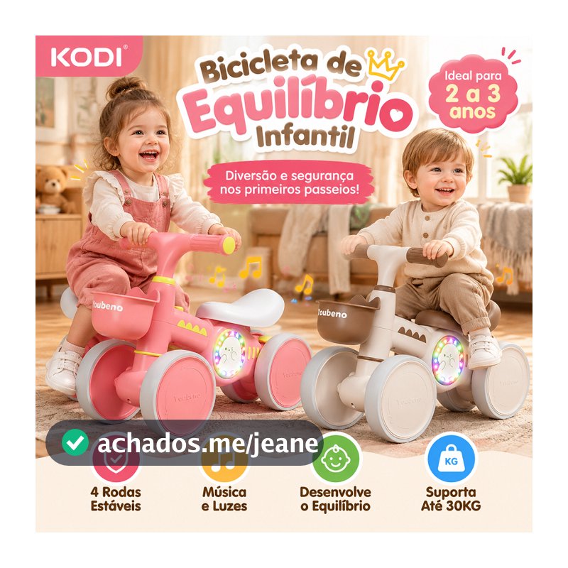 Carrinho de Equilíbrio Infantil Seguro para Bebê com Música Luzes Brinquedo Educativo PP