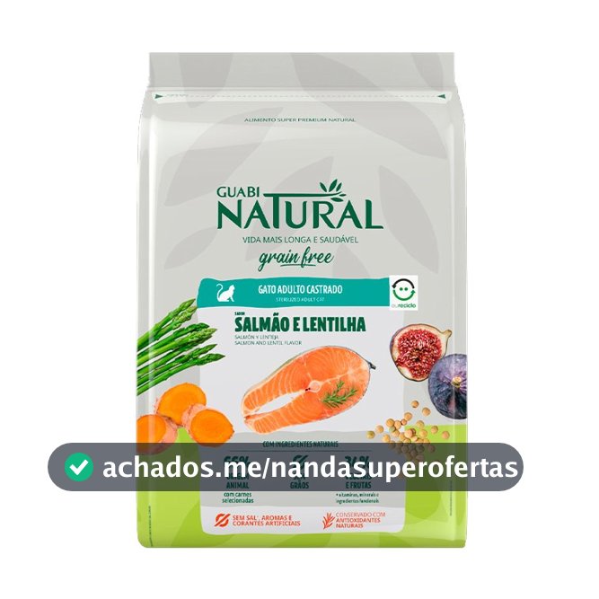 Ração Guabi Natural Grain Free Salmão e Lentilha para Gatos Castrados 7,5 KG