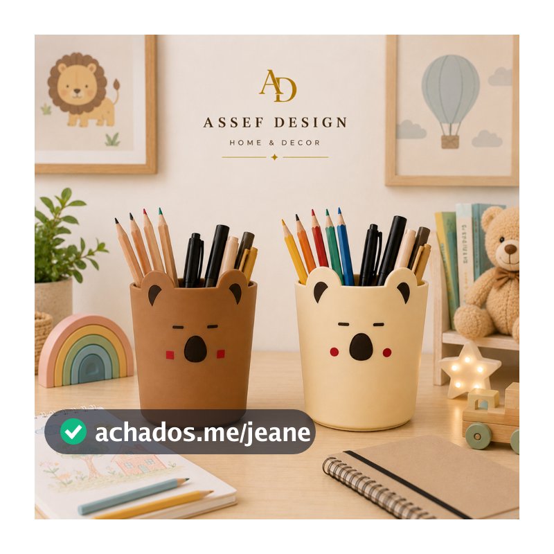 Porta Canetas Ursinho | Organizador Multiuso para Mesa de Estudos e Decoração | Porta treco