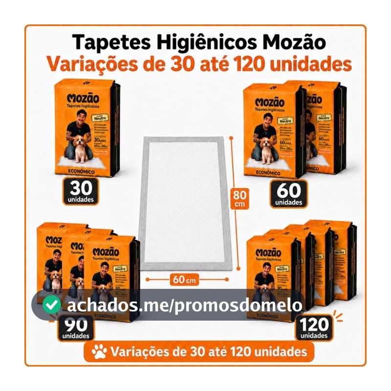 Kit Tapete Higiênico Mozão Para Cães 30 a 120 Unidades Neutro 50x60