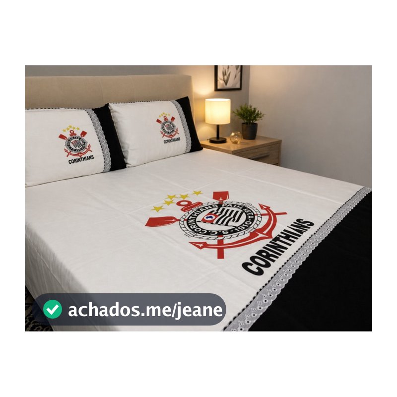Jogo de Cama Casal Pintado com Fronhas Lençol Colcha de Barra Futebol Brasileiro Corin