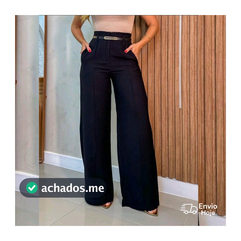 Calça Social Feminina Pantalona Alfaiataria Com Cinto Lançamento Moda Luxo Elegancia Social