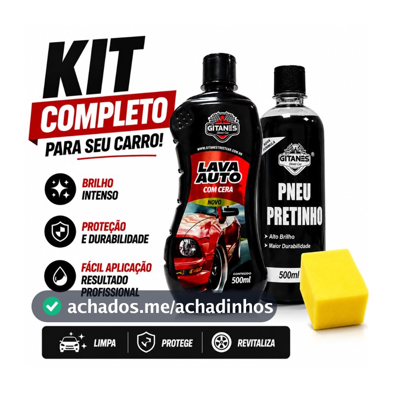 KIT LIMPEZA SHAMPOO COM CERA 500ML /PRETINHO 500ML + APLICADOR AUTOMOVEIS E MOTOS