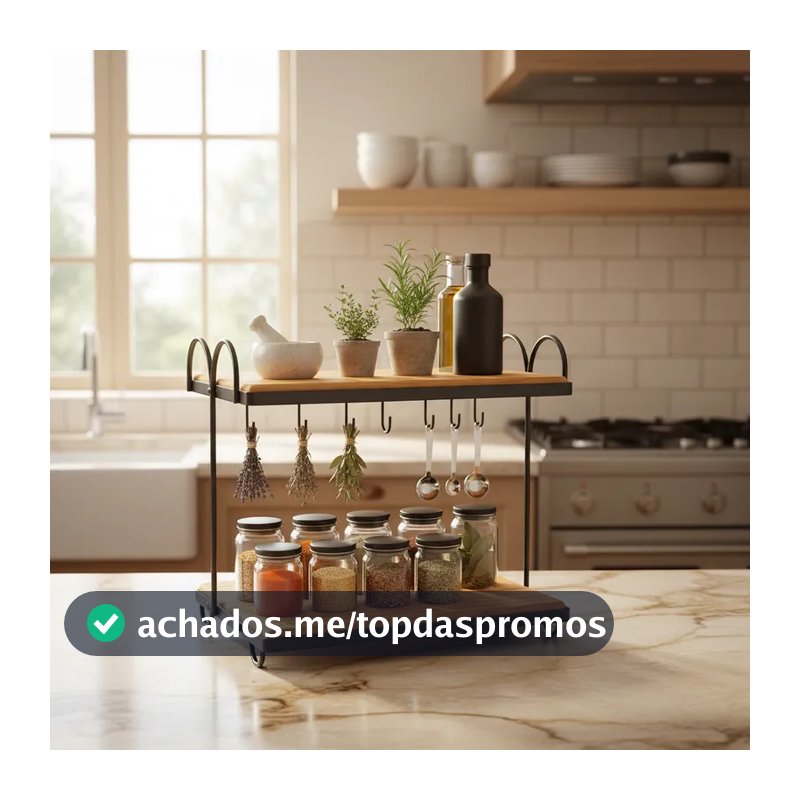 Prateleira 2 Andares Para Cafeteria Gourmet Porta Xicara Ferro Madeira Rústica Envio Imediato