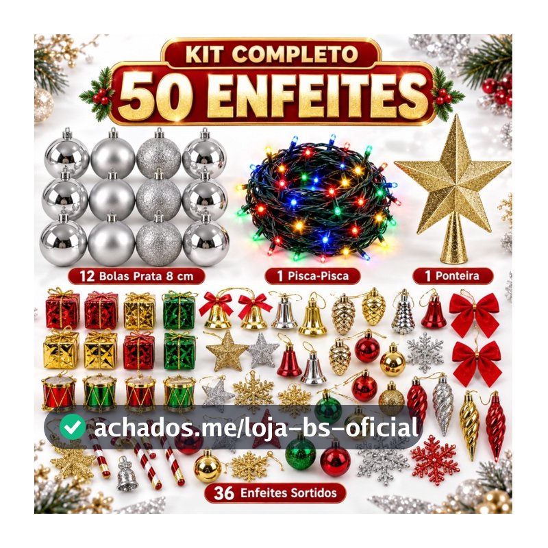 Kit 50 Enfeites Árvore De Natal Bolinhas Pendentes Pisca Pisca Laços Decoração Natalina Papai Noel