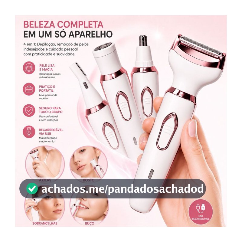 Aparador Feminino  4 Em 1 Recarregável USB Depilador Sobrancelha Nariz Axila Corpo 500mAh