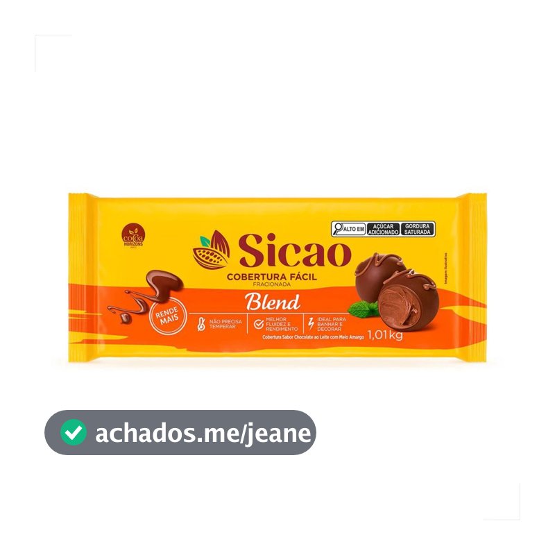 Cobertura Fracionada Fácil Blend Barra 1,01 kg Sicao
