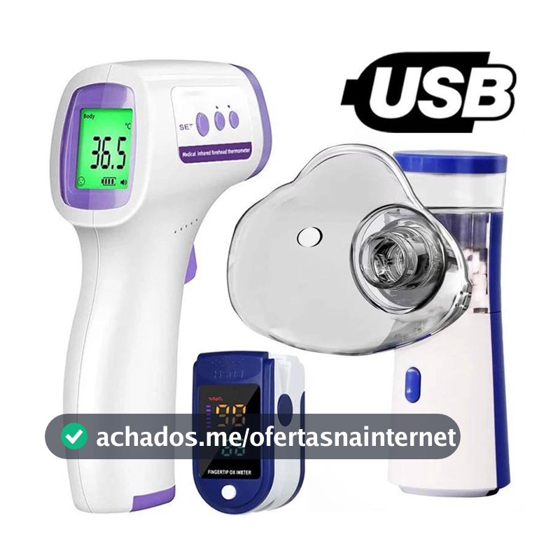 kit termometro de testa sem contato+ Nebulizador portátil + oxímetro digital de dedo
