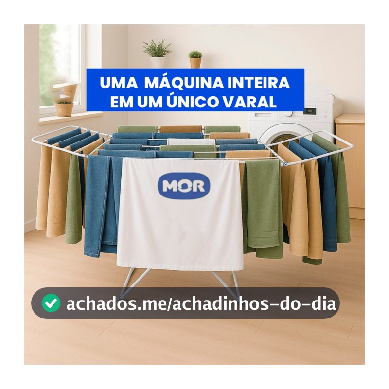 Varal de Chão Grande Maxi MOR com Abas Capacidade 25kg de Roupas Úmidas Não Enferruja Dobrável Aço