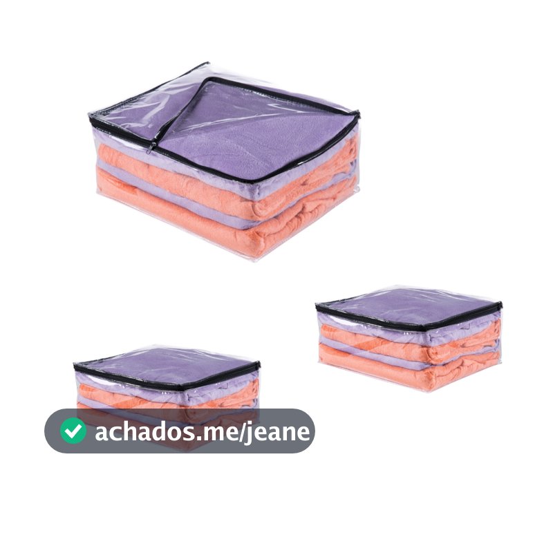 3 Saco Organizador Multiuso Embalagem Transparente Edredom Coberta Toalhas de Pvc e Ziper Preto Enxoval Guarda Roupa