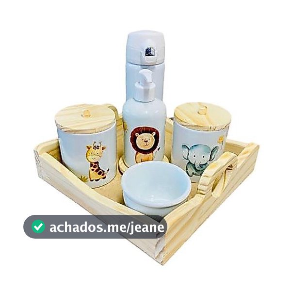 Kit Higiene Bebê Porcelana Safari com Garrafa Térmica