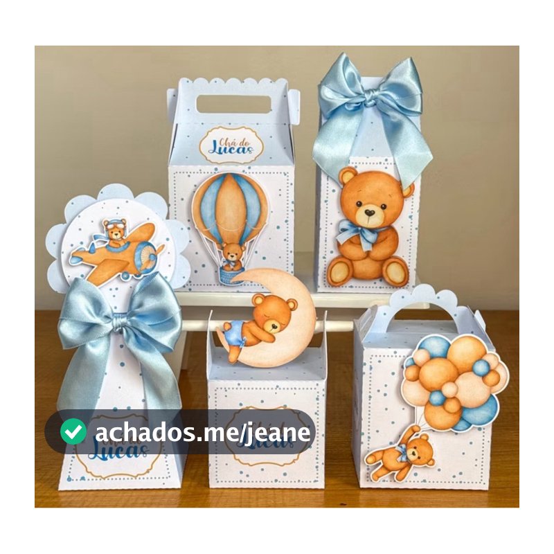 Kit Festa Personalizado Ursinho Baloeiro Azul - 20/30/50 Peças - Papel offset - Chá de Bebê e Aniversário