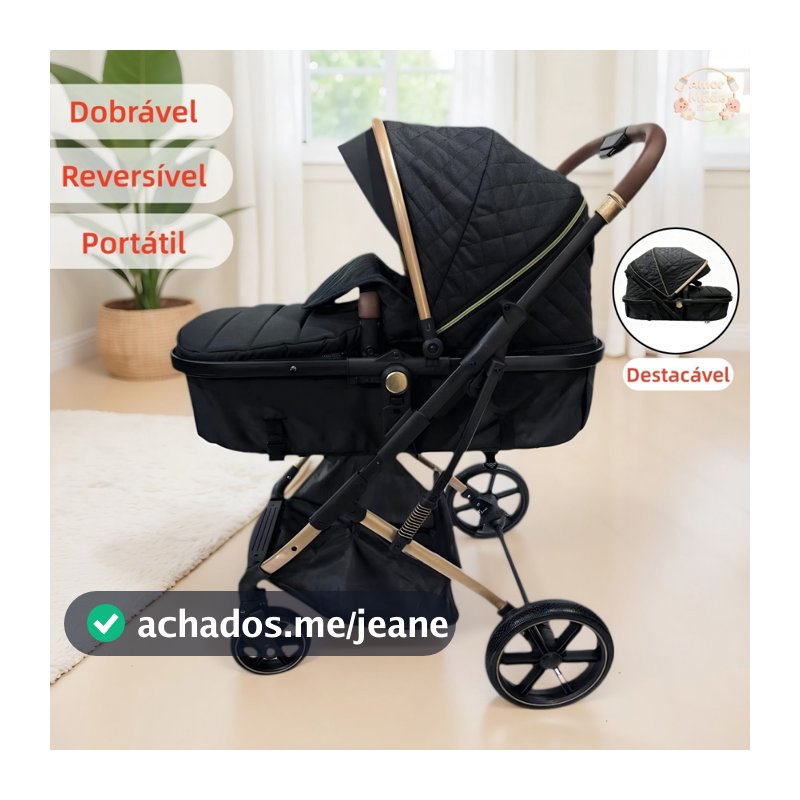 Carrinho de Bebe Passeio Reversível com Moises até 15kg Dobravel Confortavel Ajustavel
