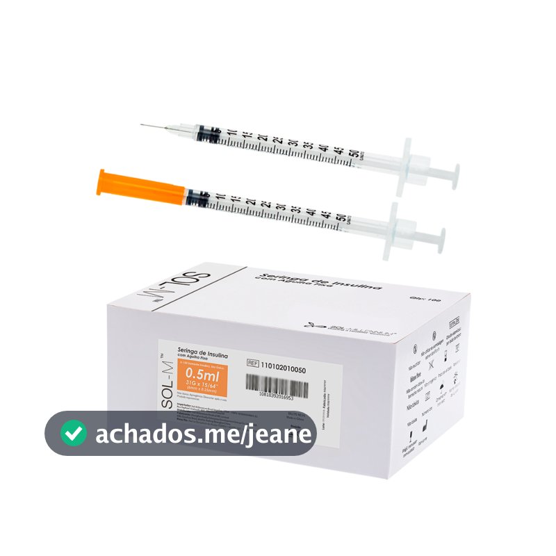 Seringa Insulina C Agulha Fixa 0,5ml 0,25mm X 6mm 31g 100un Sol-Millennium Ultrafina