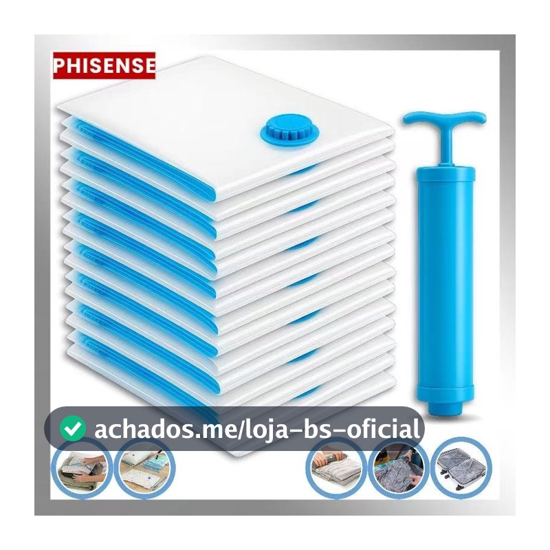 Kit 10 Sacos à Vácuo Organizador de Roupas com Bomba Manual de Espaço Mala de Viagem Guarda-Roupa