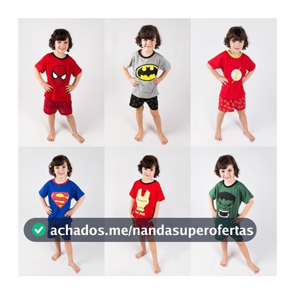 Pijama Infantil Masculino Heróis Camisa Meia Manga e Short Conjunto Herói