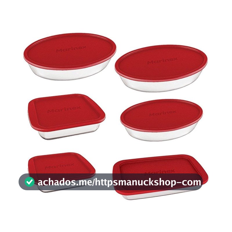 Conjunto de Assadeiras de Vidro Marinex com Tampa Vermelha 6 Peças