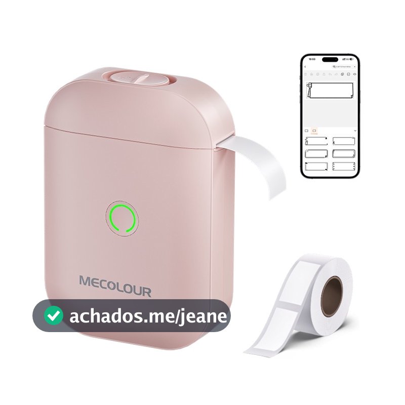 MECOLOUR Impressora De Etiquetas Portátil Bluetooth Térmica + 1 Rolo Compatível Android E Ios Home Escritório Escola