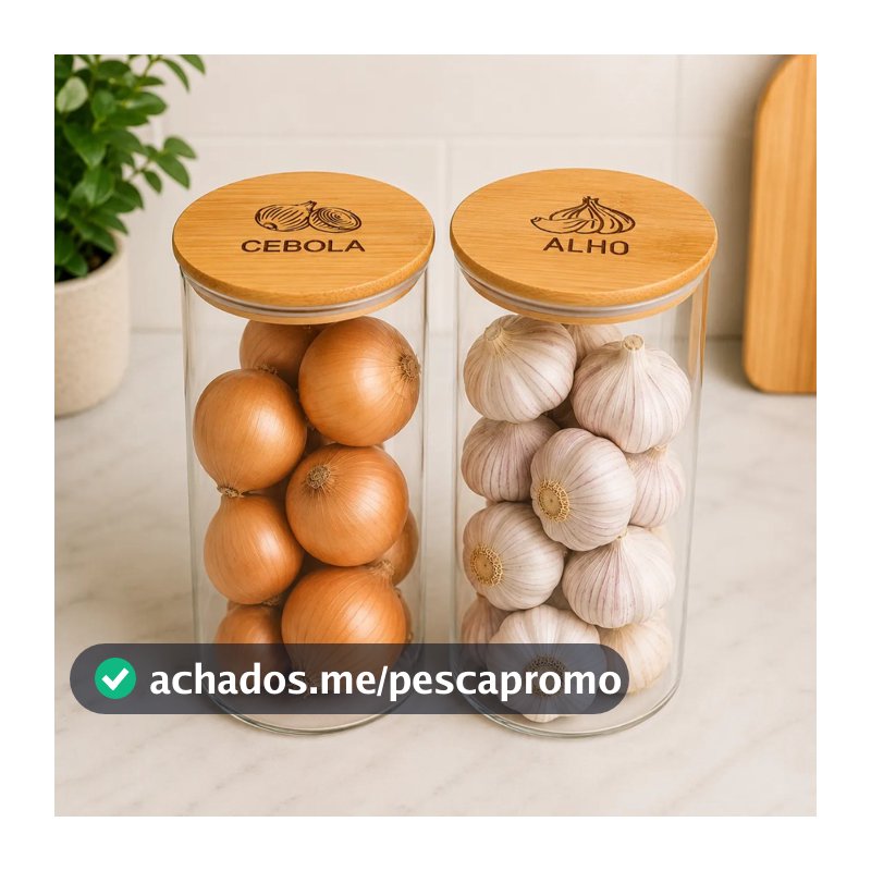 Kit Potes Alho Cebola Sal E Pimenta Organizador Cozinha Tampa De Bambu Transparente Porta Mantimentos Decorativo Cozinha