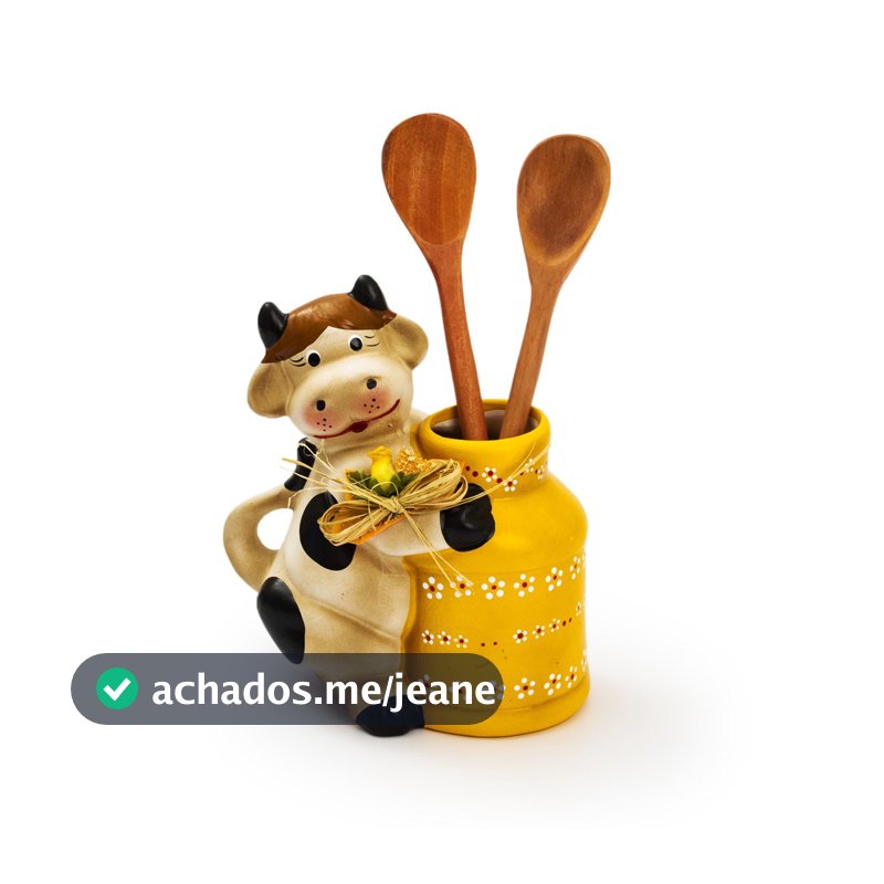 Porta Talher Vaca Latão Decoração Cozinha Cerâmica