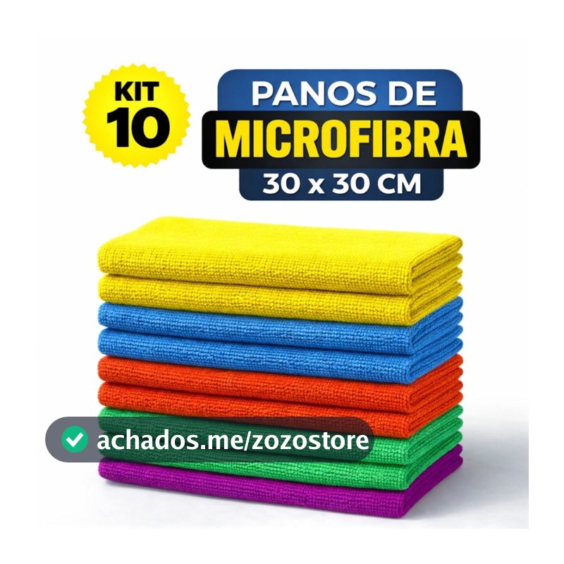 Kit 10 Panos de Microfibra Multiuso para Limpeza Doméstica Alta Absorção