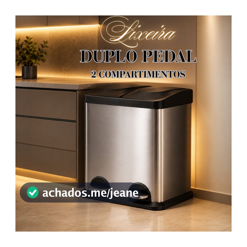 Lixeira Dupla Inox 30L com Pedal 2x15L – Lixeira Duplo Compartimento com 2 Divisórias Removíveis para Cozinha