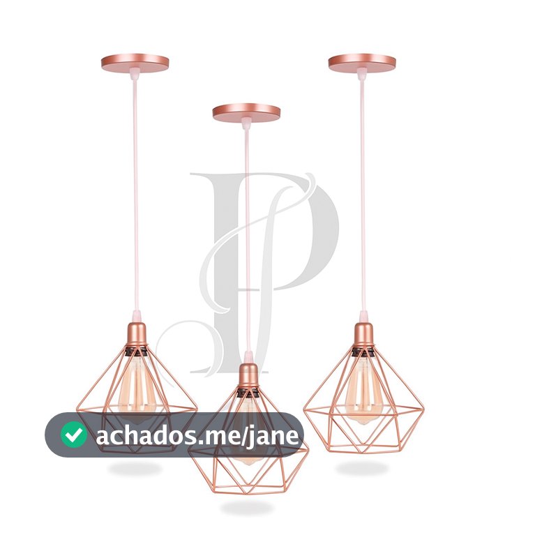 kit 3 Pendente Lustre Luminária Aramado Diamante