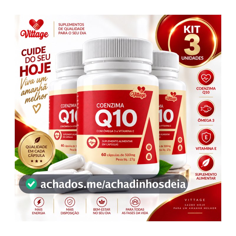 KIT 3 Coenzima Q10 ORIGINAL  com Vit E  e ÔMEGA 3 VITTAGE