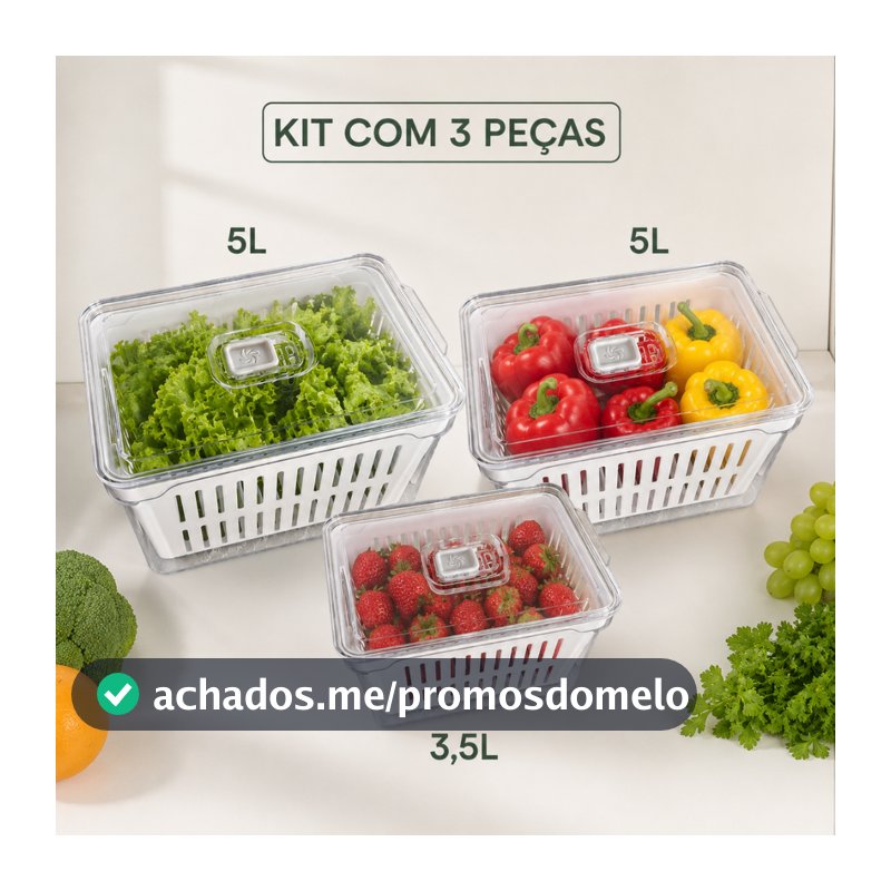 Kit Completo de Organizadores para Geladeira – 2 Unidades 5L + 1 Unidade 3,5L Acrílico