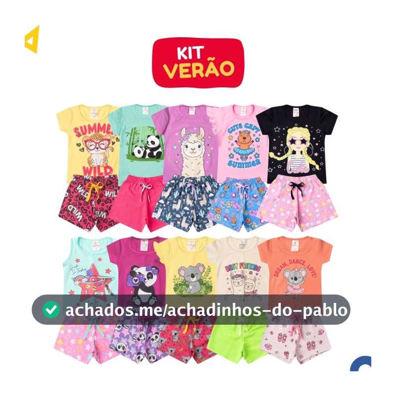 Kit 6 Peças Roupa Infantil Menina Conjunto Verão Algodão 3 Camisetas + 3 Shorts