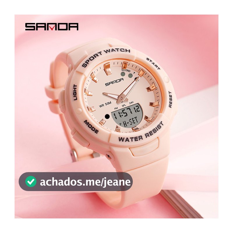Sanda Relógio feminino de luxo multifuncional com alarme luminoso dia 24 horas semana mês relógio feminino