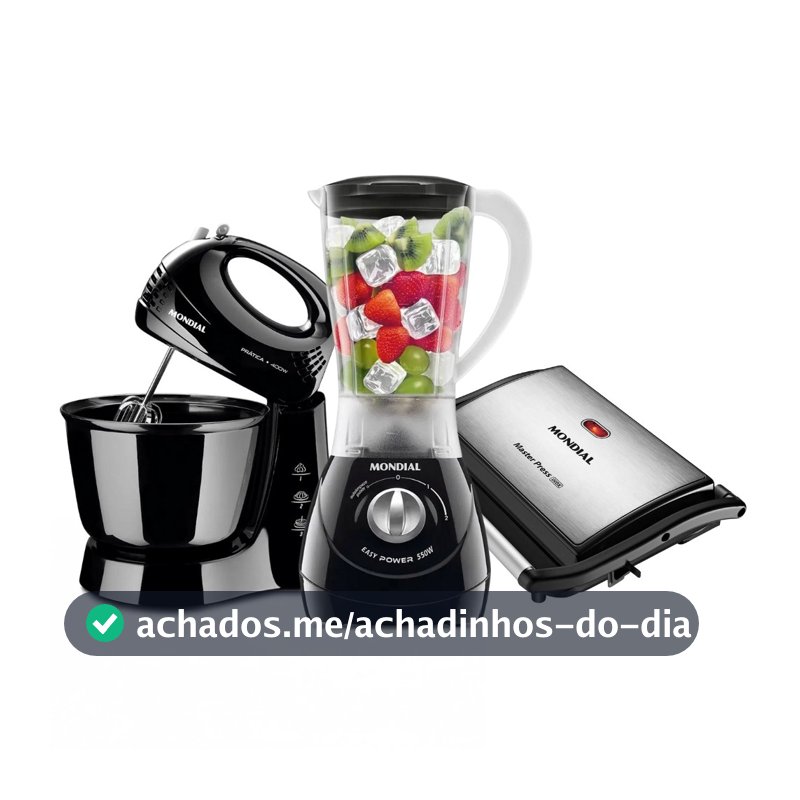 Kit Mondial Batedeira Prática com Liquidificador Easy Power e Grill Master Press