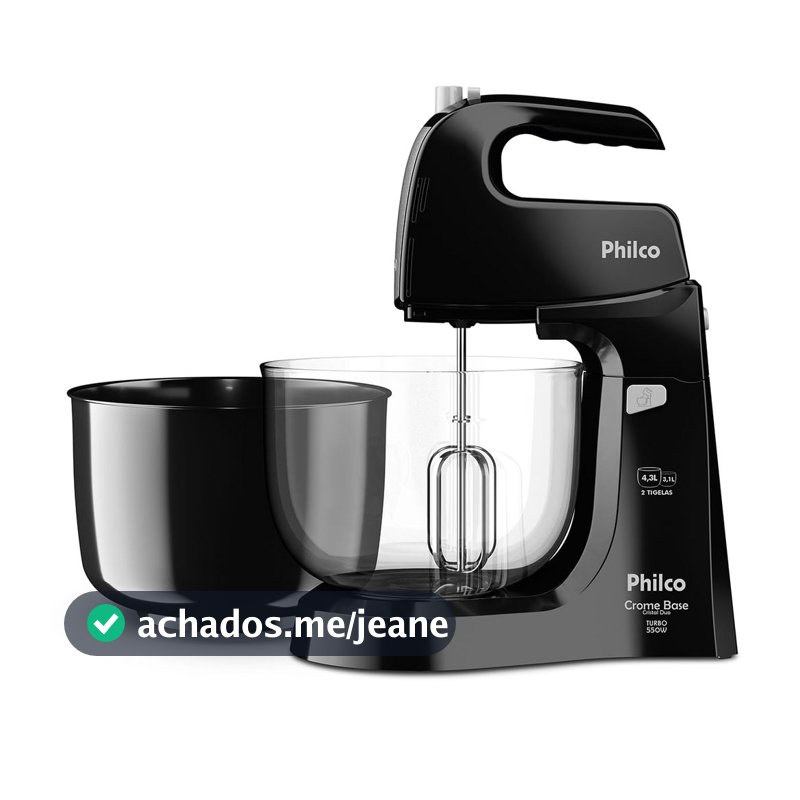 Batedeira Philco 550W Preta Crome Base Cristal Duo Turbo