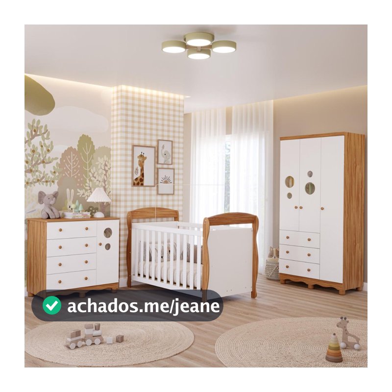Quarto de Bebê Completo Berço Americano Marquesa Guarda Roupas 3 Portas Cômoda 4 Gavetas 100% MDF