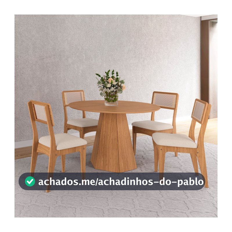 Conjunto Sala de Jantar Mesa Lisboa Hexagonal com 4 Cadeiras Palha Sintética 100% MDF