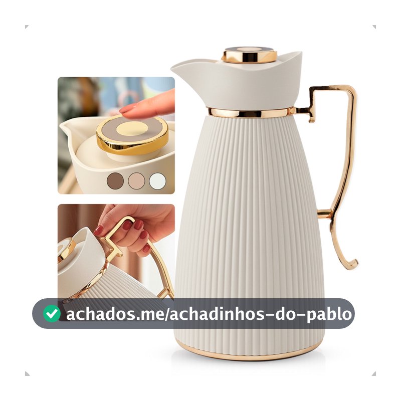 Garrafa Térmica Zaya Tuut 1L  Canelada Design Sofisticado, Mantém Bebidas Quentes E Frias, Ideal Café E Chá Off White