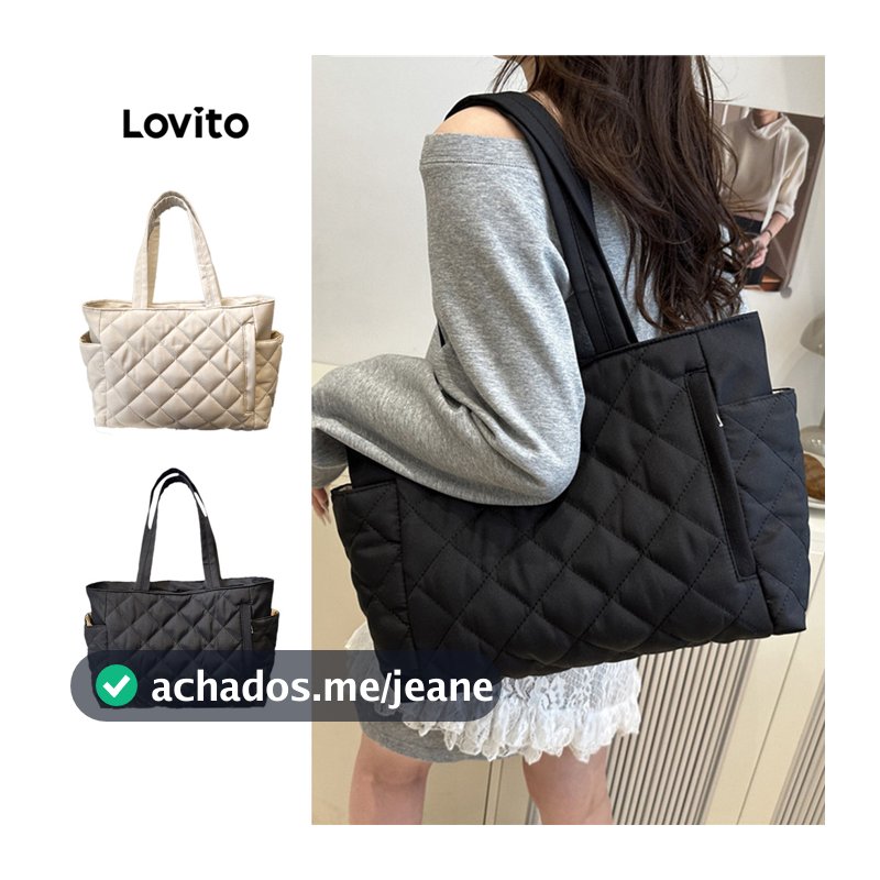 Lovito Bolsa De Ombro Casual Acolchoada Em Tecido Resistente Para Viagens Uso Diário Escola/estudantis Estilo Coreano Para Mulheres LFA98022