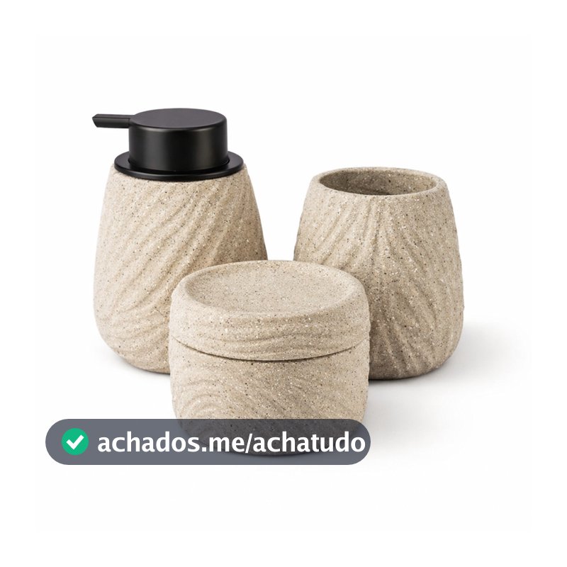Kit para Banheiro ou Lavabo em Cerâmica Cinza - 3 Peças