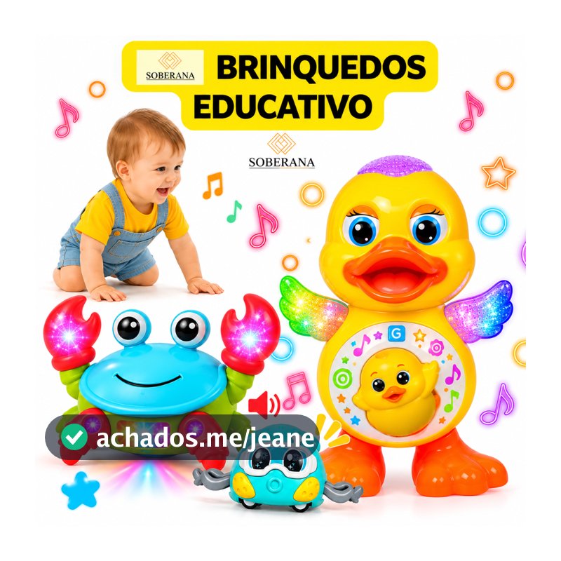 Caranguejo Fujão Pato Dançarino Patinho Brinquedo Musical Led Dança Anda Mexe com Som
