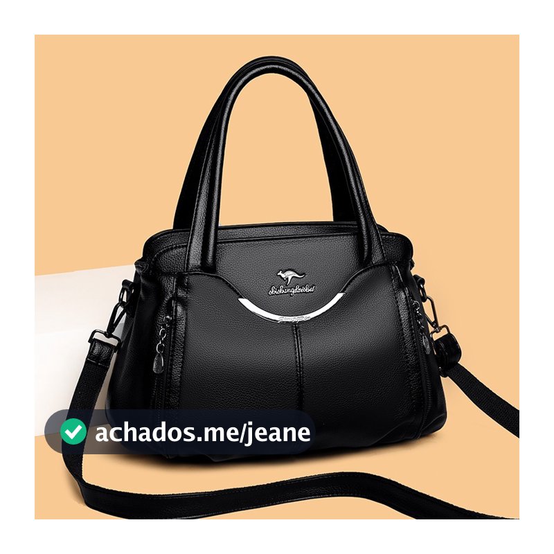 Bolsa feminina grande de couro macio com vários compartimentos, usada como bolsa de ombro ou transversal