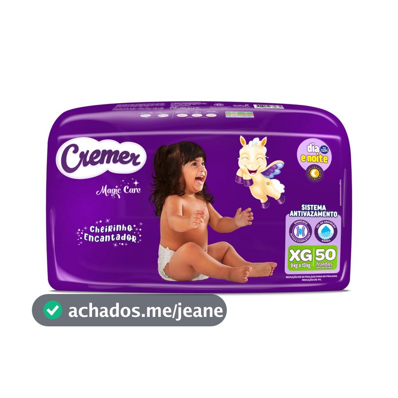 Fralda Cremer Magic Care Cheirinho Encantador Tamanho XG 50 Unidades Descartáveis