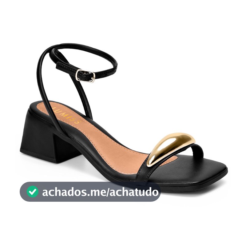 Sandália Feminina Lumiss Salto Baixo Bloco Confortável Enfeite Metalizado