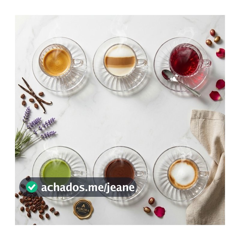 Kit Jogo 6 Xícaras Cristal 90ml Transparente Relevo Café Chá