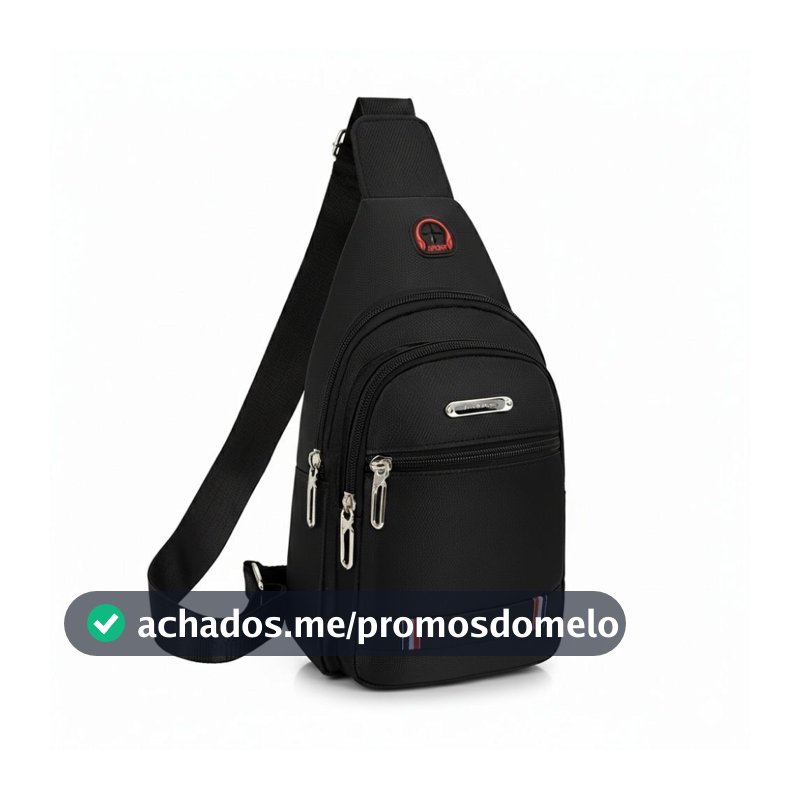 Mochila Transversal Masculina Nylon Impermeável Reforçada Bolsa Ombro Compacta Com Entrada Para Fone