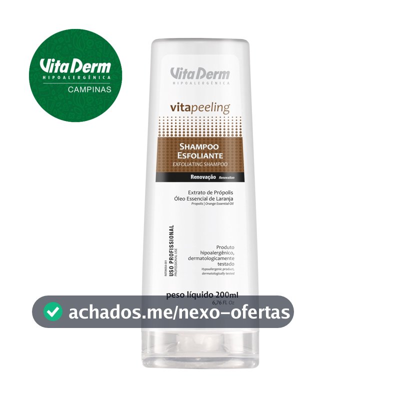 Shampoo Esfoliante Vita Derm 200ml Vita Peeling - Controle de oleosidade, anti caspa e hipoalergenico