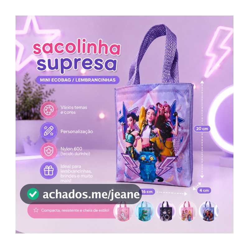 Sacolinha Surpresa Personalizada | Mini Ecobag em Nylon 600 | Lembrancinha para Aniversário e Festas