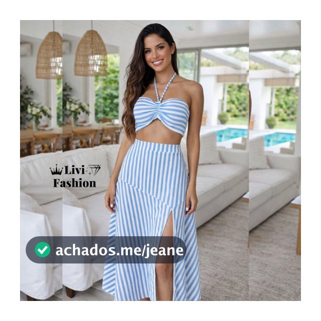Conjunto  linho liso saia e cropped.