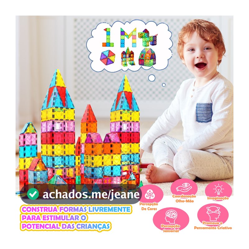 Peças Magnéticas Coloridas Planas 147 Peças, Brinquedo Educativo de Montagem 7.5cm com Acessórios Completos