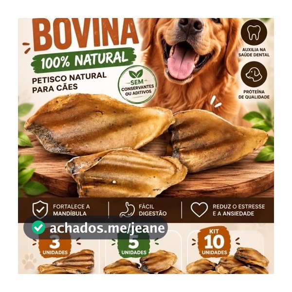 Orelha Bovina Comestível Para Cachorro Mordedor Natural Desidratado Petisco Pet
